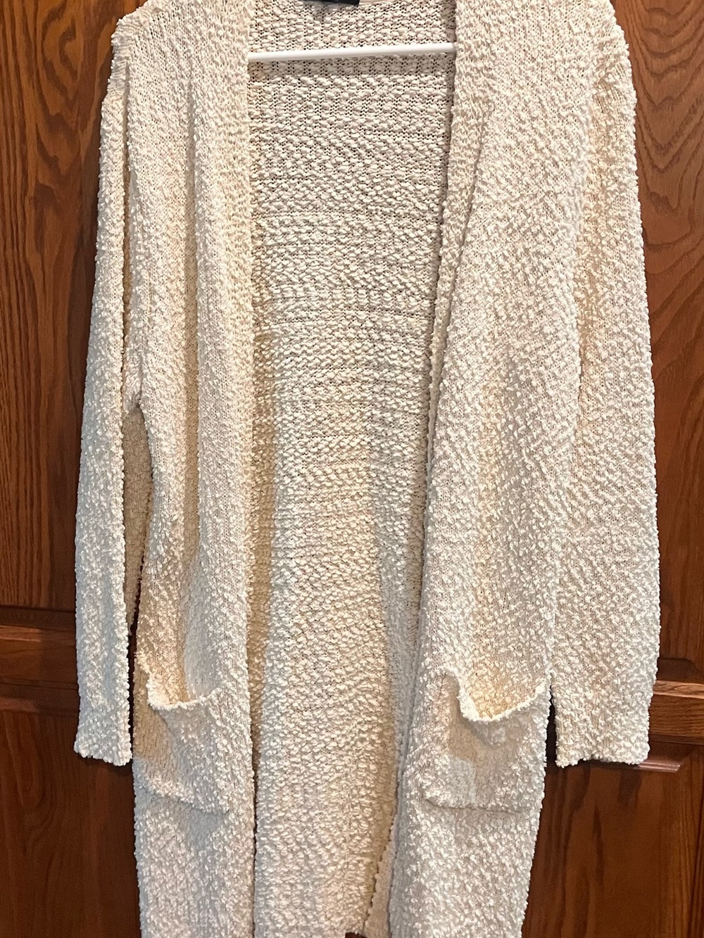 Light Cream Open-Front Popcorn Knit Cardigan